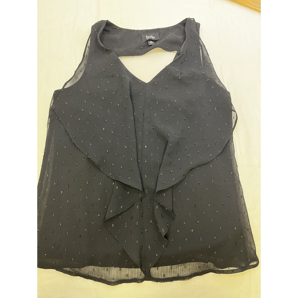 BY&BY Women's Black Sheer Overlay Shimmer Accents Sleeveless Top Size M Fairy